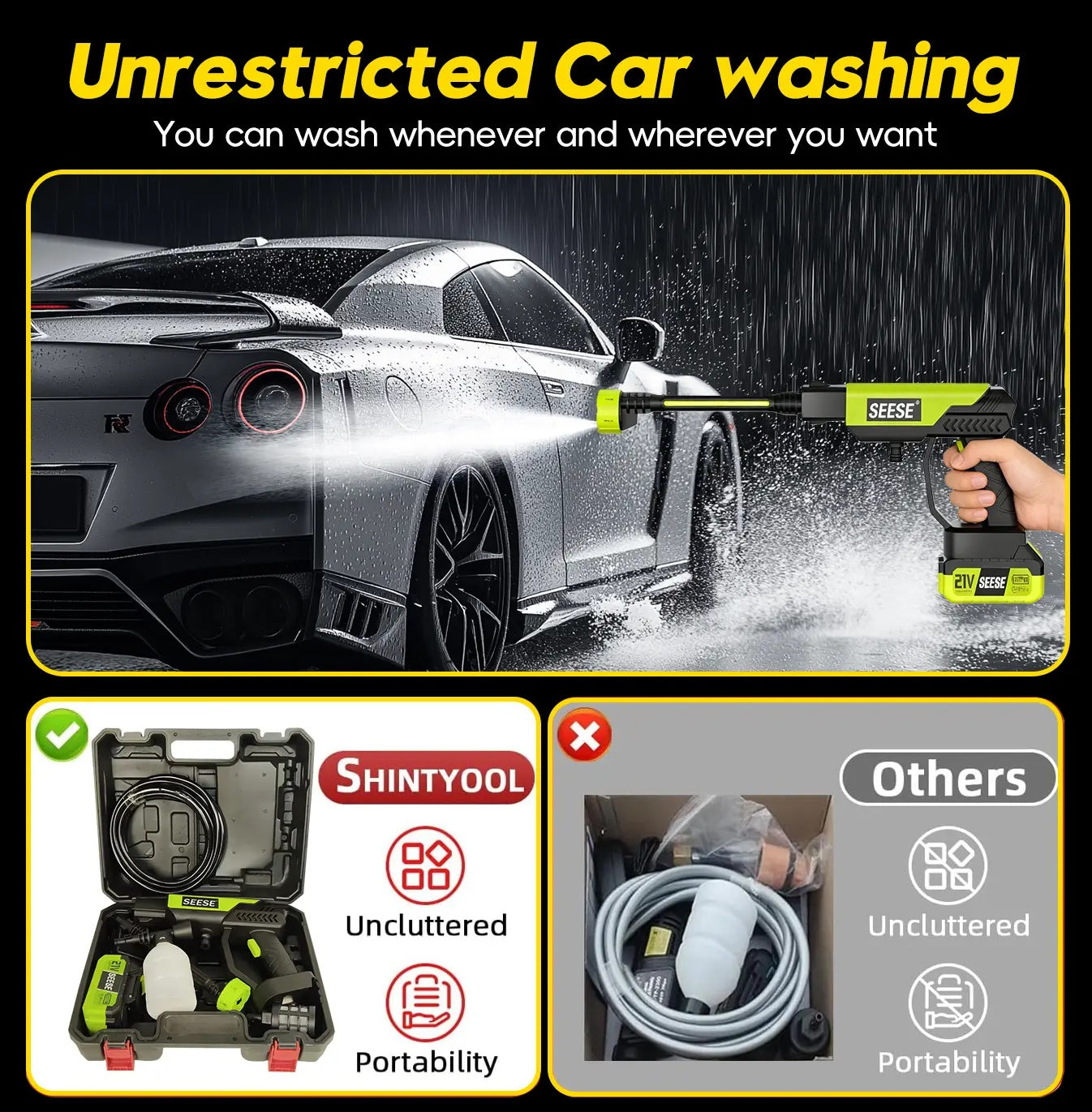 Portable Cordless Pressure Washer with Single‑Port Charging Base, Handheld Bottle‑Style Washer for Car Washing, Household Cleaning & Garden Irrigation